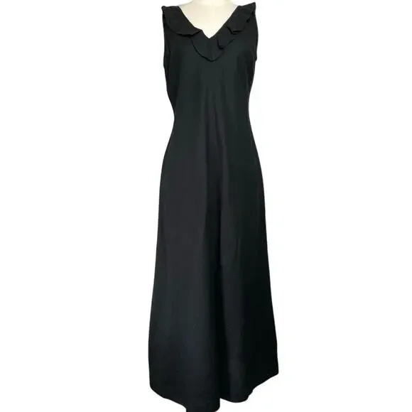 Lennie LNY New York | Dresses | Lennie Lny New York Vintage Black Linen  Blend Ruffle Vneck Witchy Dress | Poshmark